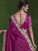 Dark Pink Habutai Silk Saree With Stitched Blouse